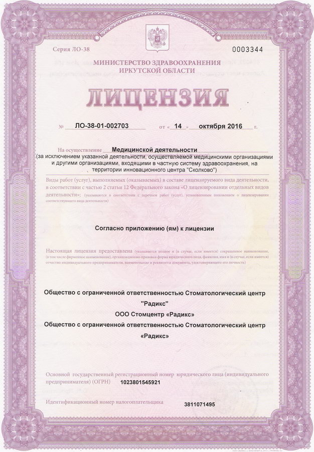 Лицензия стоматологического центра «Радикс», лист 2