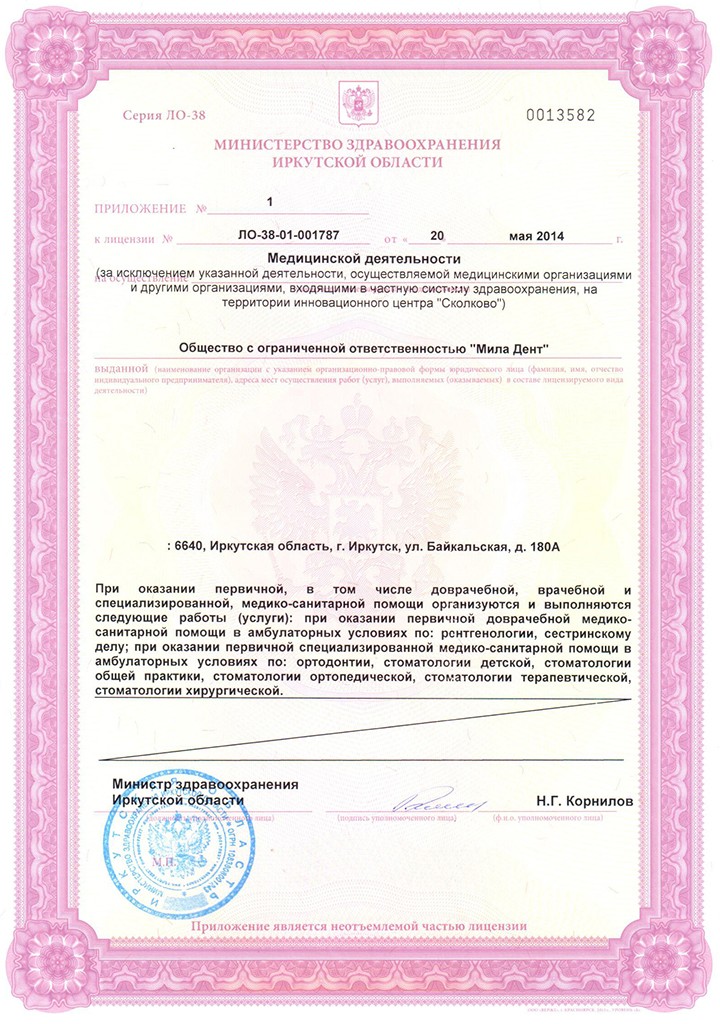 Лицензия стоматологии «Мила Дент», лист 2
