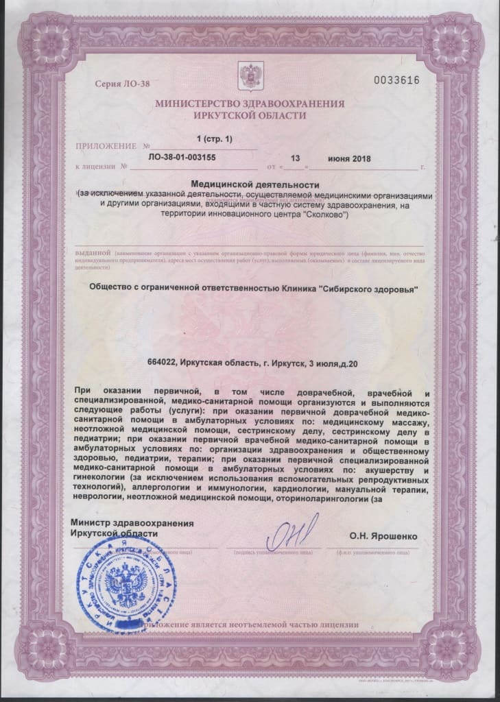 Лицензия на медицинскую деятельность, страница 3 (скан лицензии 2018 года)