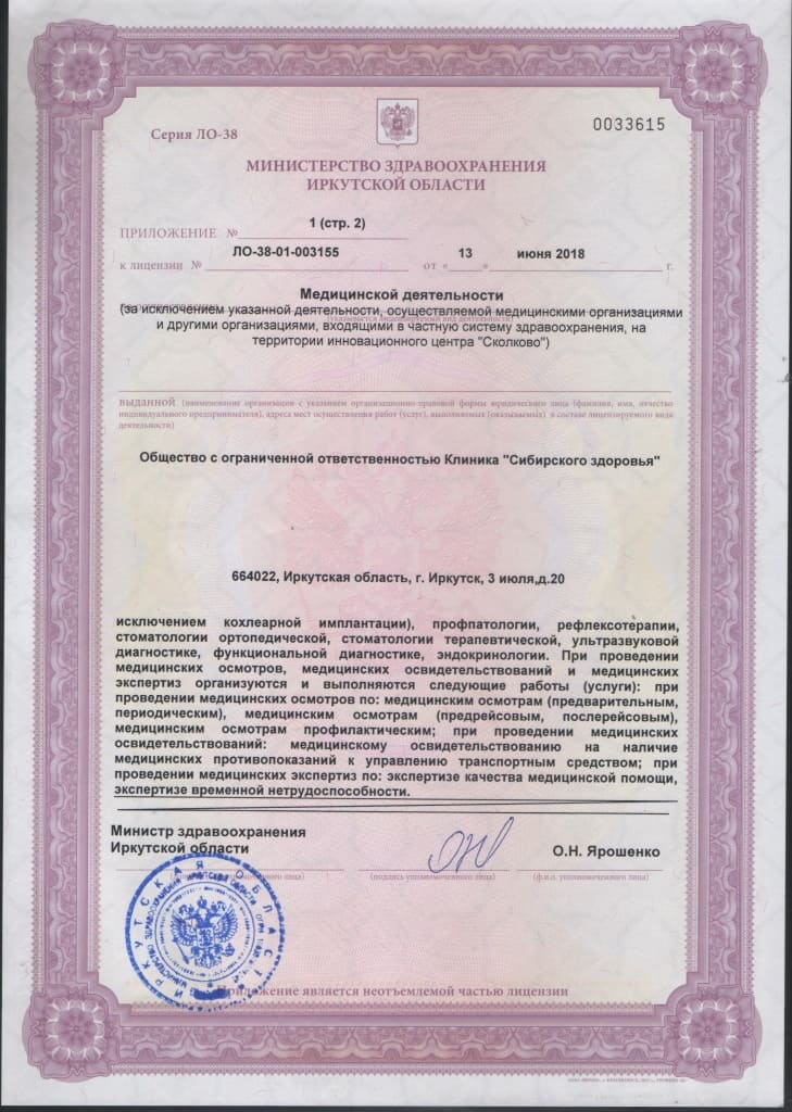 Лицензия на медицинскую деятельность, страница 4 (скан лицензии 2018 года)