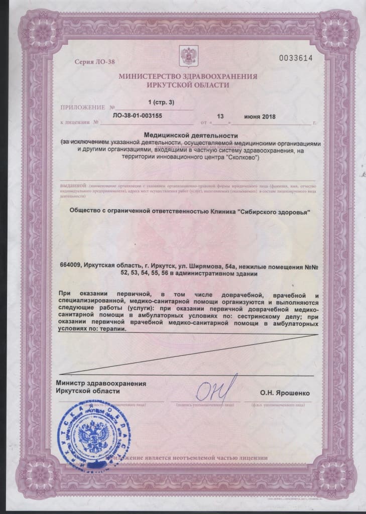 Лицензия на медицинскую деятельность, страница 5 (скан лицензии 2018 года)
